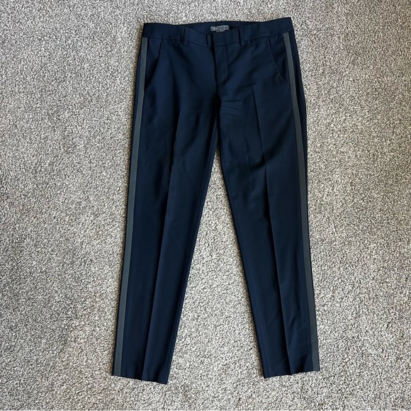 Vince Wool Navy Gray Stripe Tuxedo Ankle Trouser Pants, Size 6 - Picture 1 of 9
